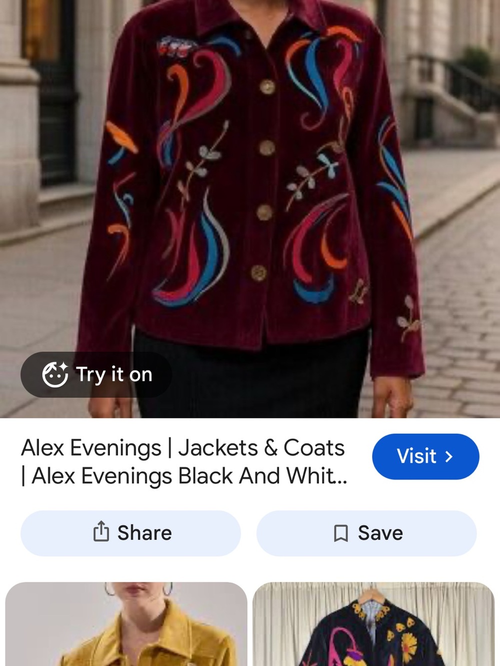 Alex Evenings Vintage Burgundy Velvet Embroidered Button Jacket